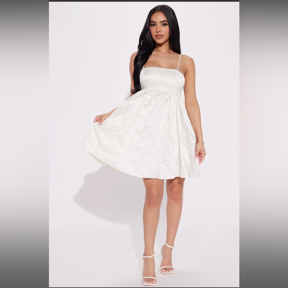 Ivory, babydoll, mini dress from Fashion Nova!